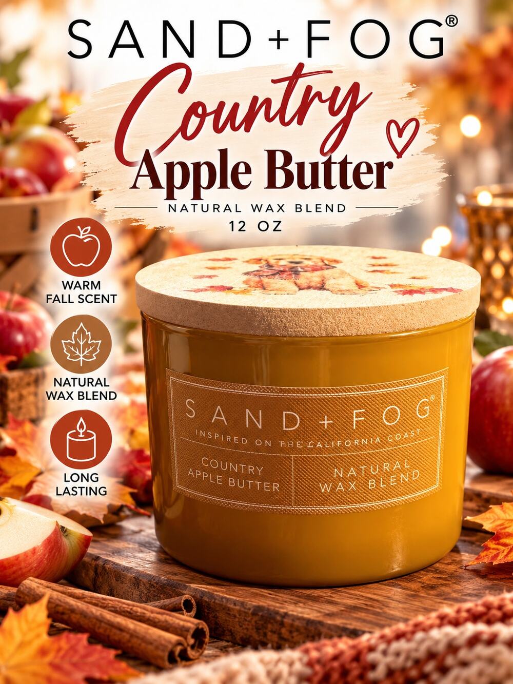 Sand + Fog 12oz Candle in Country Apple Butter NEW